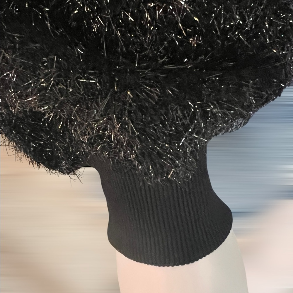 PEACH LOVE CALIFORNIA Black shimmer Sweater with sequin fall accents S M L - Picture 10 of 10